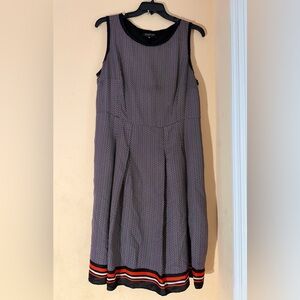 Jones New York Black and White Midi Dress with Red Trim